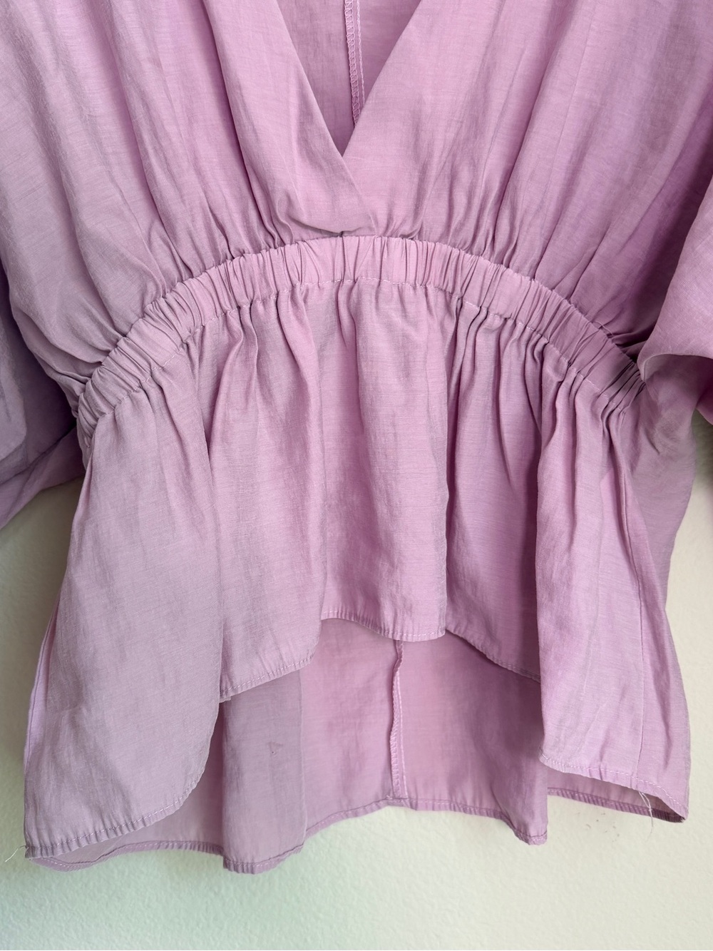 ASOS Design lilac Peasant Blouse - V-Neck, Gathered Waist- size US 8 - Picture 4 of 7